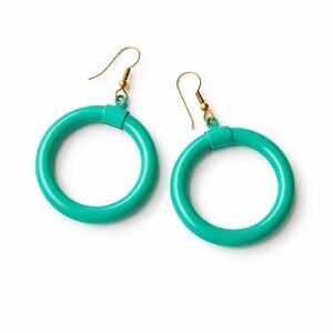 Turquoise Green Hoop Earrings Gold Tone Fishhook Lightweight Statement